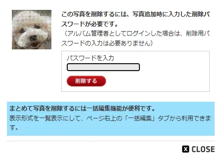 削除パスワード入力